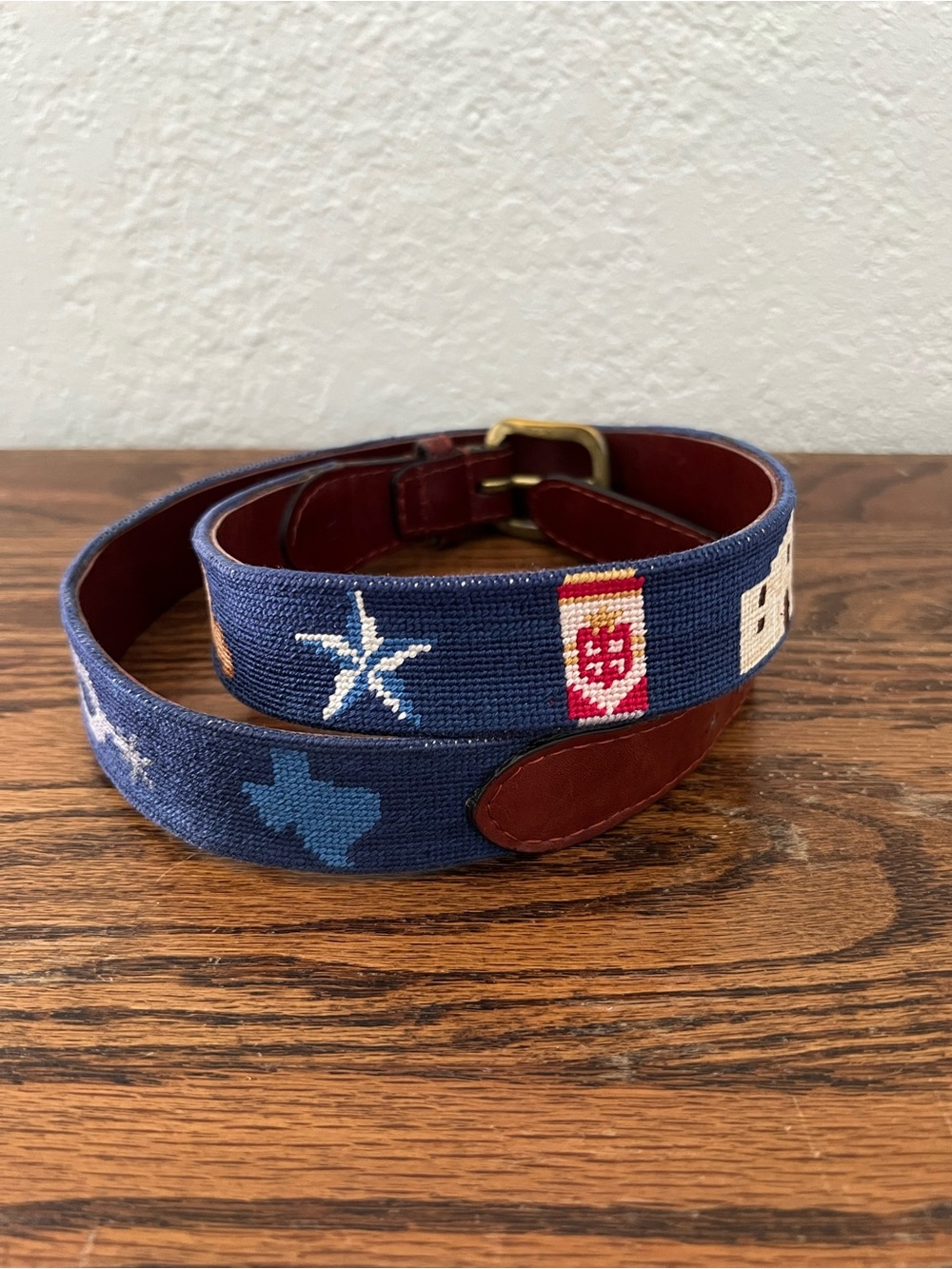 Smathers & Branson Navy Men’s Texas Life Needlepoint Belt Size 34